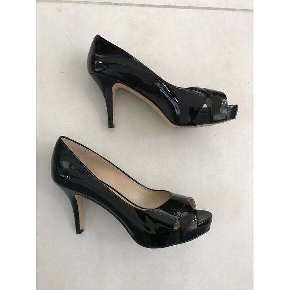 Via Spiga Patent Leather Open Toe Platform Heels - Picture 3 of 12